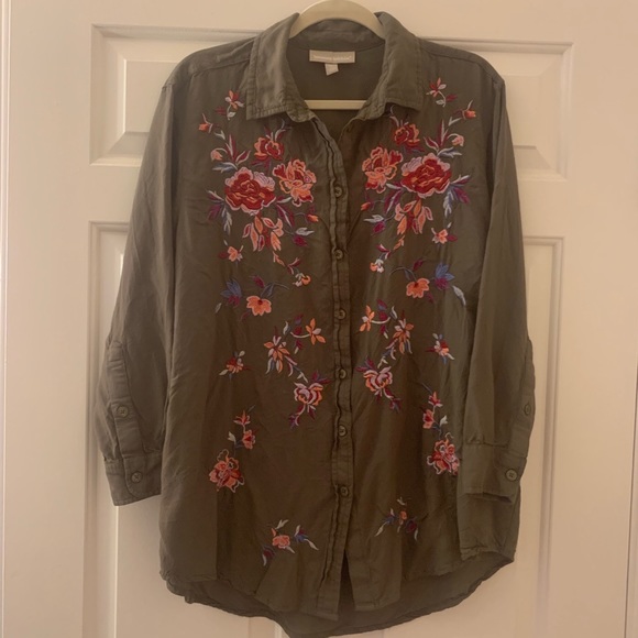 Woman Within Tops - WOMAN WITHIN embroidered button down shirt